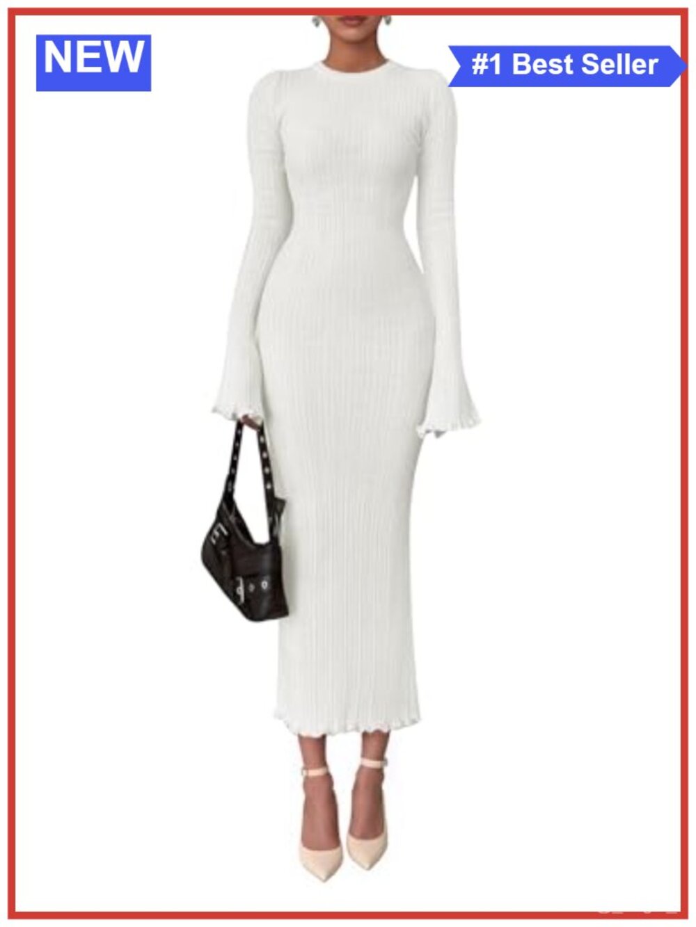 Women's Knit Sweater Dress Long Sleeve Maxi Bodycon Bell Sleeve Party